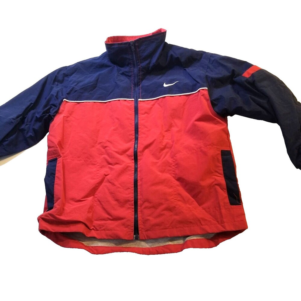 Nike Boys Red Navy Blue Jacket Lightweight Full Zipper Size 5-6 Pocket Vintage